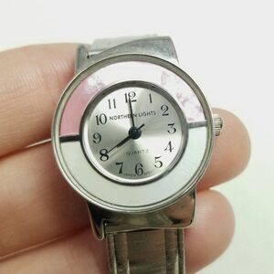 Vintage Northern Lights Pink and Silver Tone Quartz Watch, Not Working As Is